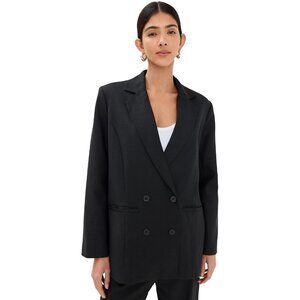 Women's Linen Blazer Small Black Notched Lapels Padded Shoulders